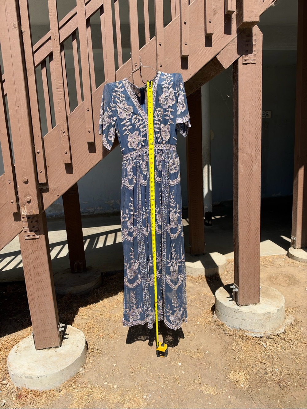 Wild Honey Navy Floral Maxi Dress with White Print